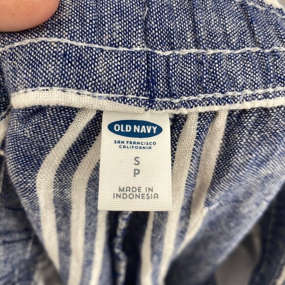 Old Navy Pants Womens Small Blue Striped Linen Blend Straight Leg Ankle Pull On - Picture 6 of 12